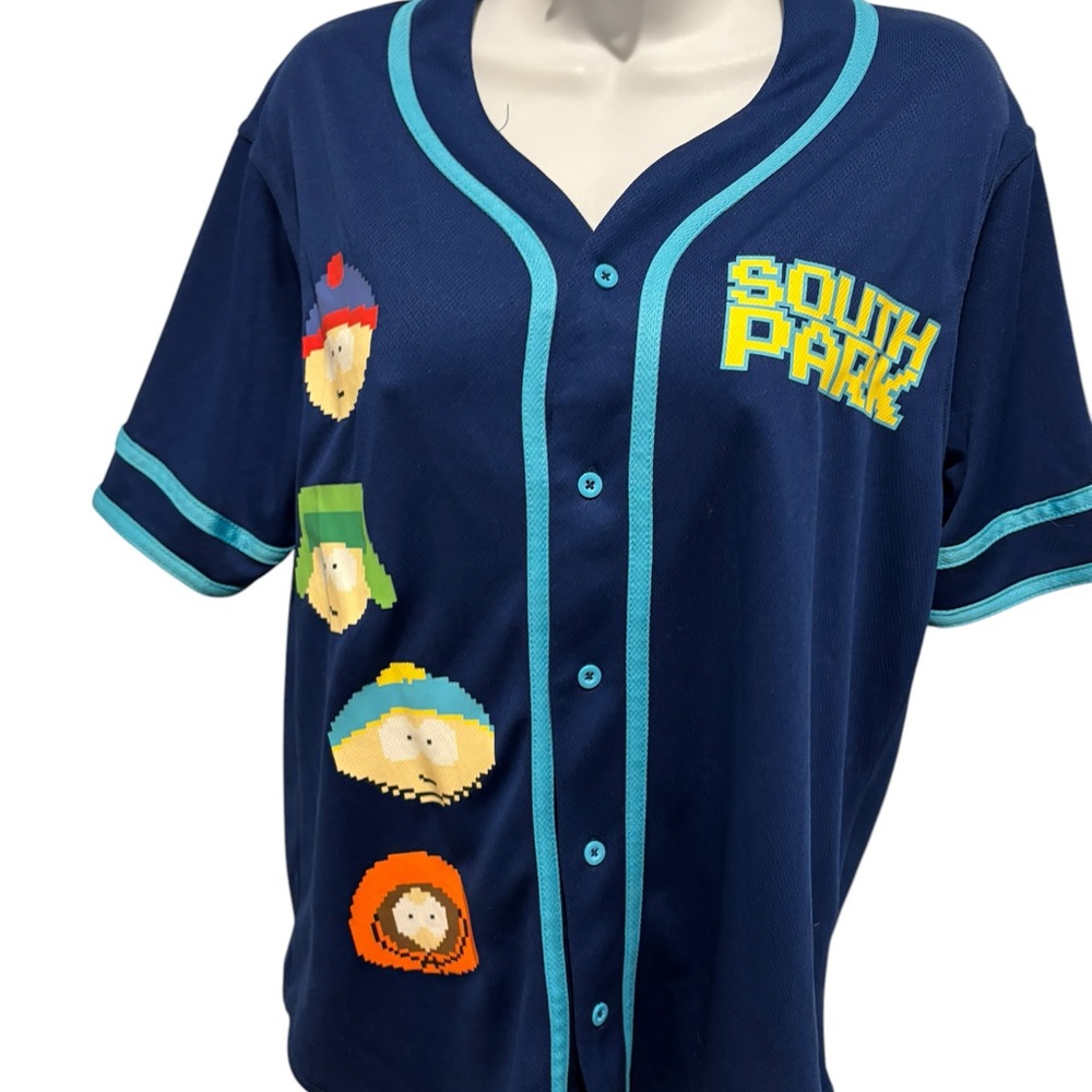 SOUTH PARK Baseball Jersey Short Sleeve Button Up Blue Size Small